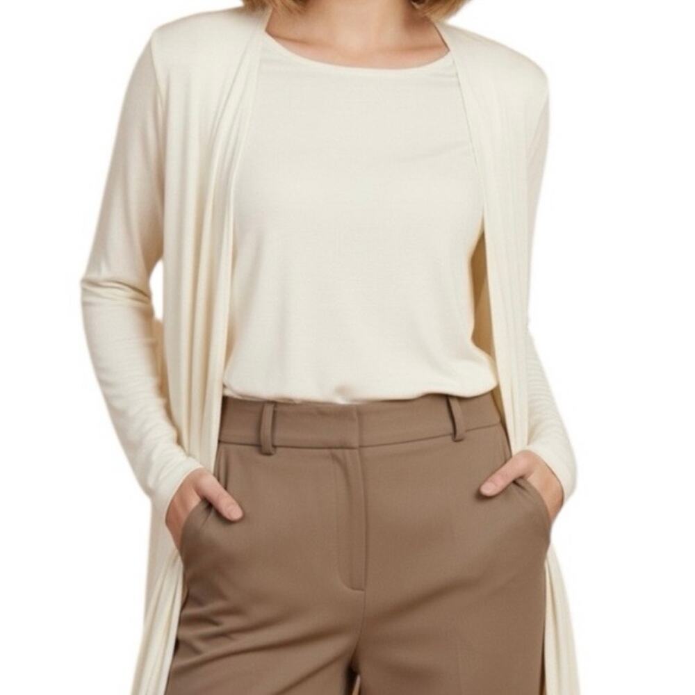J Jill Wearever Stretch Smocked Back Cardigan Women's Large Ivory Cream